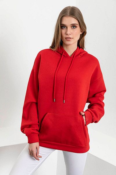 SALAS MODA Plain Hooded Kangaroo Pocket Sweatshirt