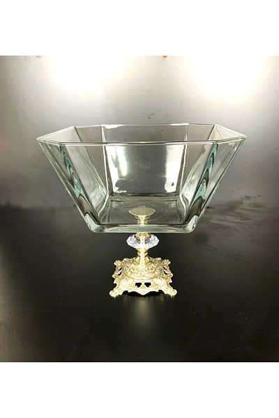 Elta Collection Large Size Silver Detailed Metal Standing Bowl - Presentation Serving Salad Bowl