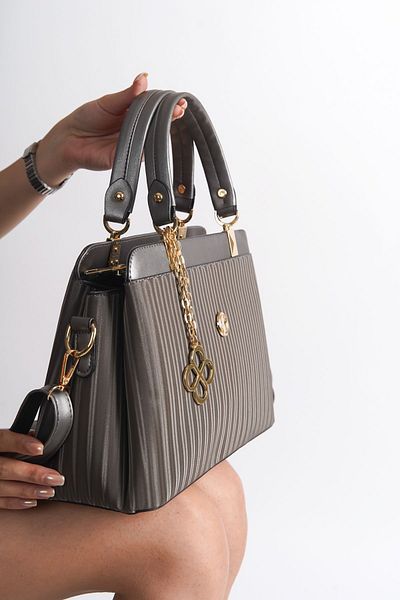 Redoxy Geantă de umăr model baghetă cu trei compartimente cu design special pentru femei, cu accesorii metalice