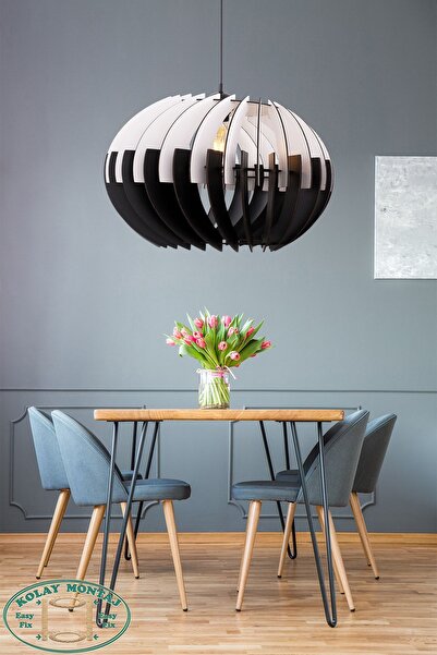 Begüsa Periza Tekli 39.Luk Beyaz-Siyah Ahşap Avize