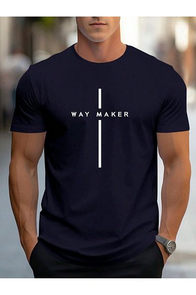 Moda Glo Navy Blue Oversize Way Maker Printed Men's T-Shirt - Short Sleeve