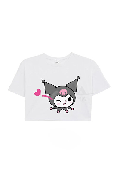 NoVibe Tricou Crop pentru Copii Printed Alb-Negru Kuromi - 100% Bumbac