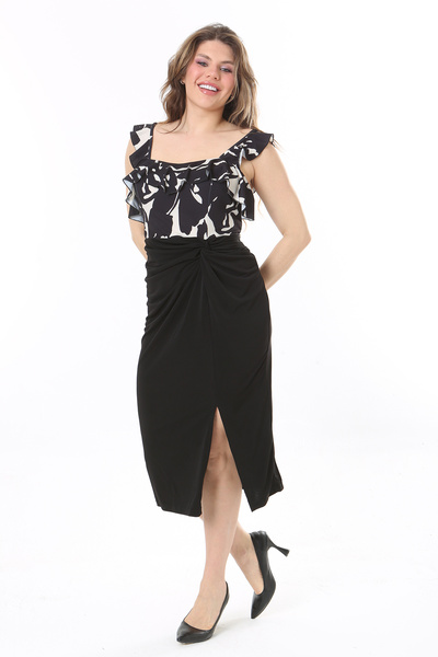 Şans Black Plus Size Slit Dress - 65N37989