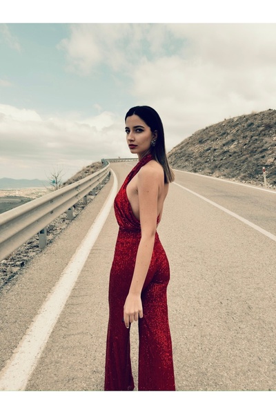 Gira official Kırmızı Payetli Tulum