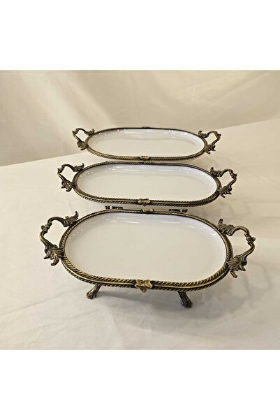 MaviDamla Antique Yellow Colored 3 Piece Porcelain Presentation Set - Cast Edge and Framed Leg