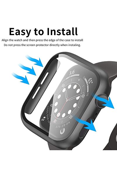 GREGOSS Apple Watch Seri 7 /8/ 9 Uyumlu 45 Mm 360 Tam Koruma Cam + Kılıf Sert Silikon Kılıf
