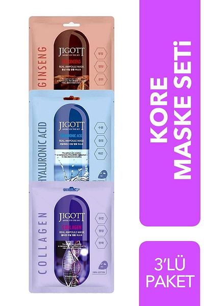 Jigott 3-Pack Deal - Luxury Korean Mask Set Collagen + Hyaluronic Acid + Ginseng