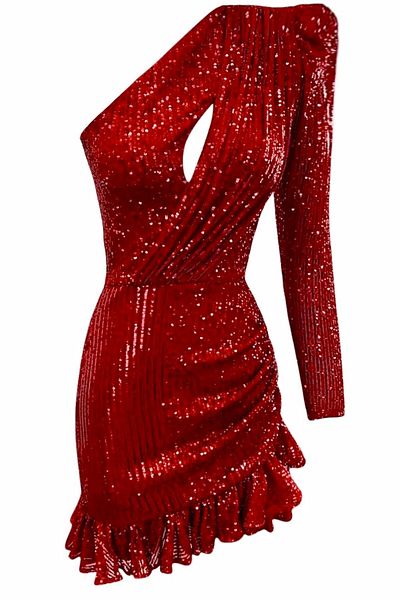 Gira official Red Sequined One Shoulder Dress