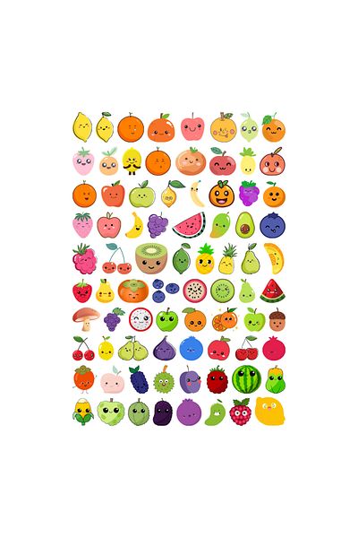 Ororabutik Σετ αυτοκόλλητων 80 τεμ. Cute Fruits - Σετ αυτοκόλλητων Scrapbook Bullet Journal