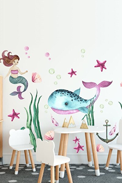 Kt Grup Su Altı Dünyası Minik Deniz Kızı Ve Balina Duvar Sticker