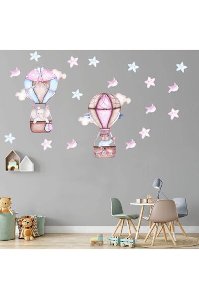 KT Decor Leteći slatki medvedić-slon-ptice i zvezde, ručno nacrtana ogromna z...