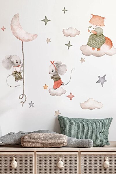 Kt Grup Düşler Diyarı Sevimli Hayvanlar Bulutlar Ve Yıldızlar Pastel Renk Çoc...