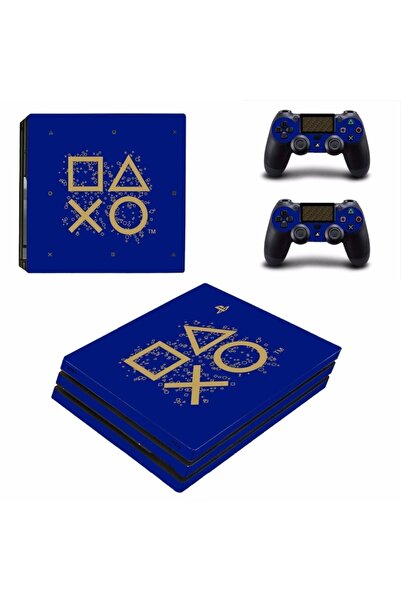 Genel Markalar Mavi Arkaplan Kol Düğmeleri Playstation 4 Pro Full Sticker Kap...