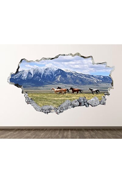 Kt Grup Mustang Vahşi Atlar Full Hd Baskı 3D Modern Duvar Sticker