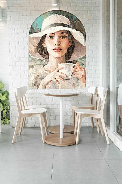 Kt Grup Portret de femeie care bea cafea autocolant decorativ de perete cu pi...