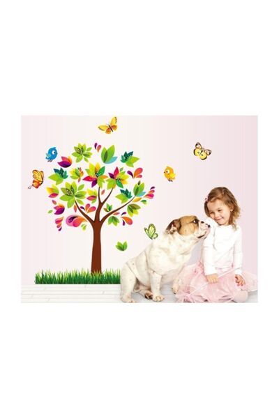 KT Decor Decor pentru casa Arborele colorat si pasari Autocolant de perete au...