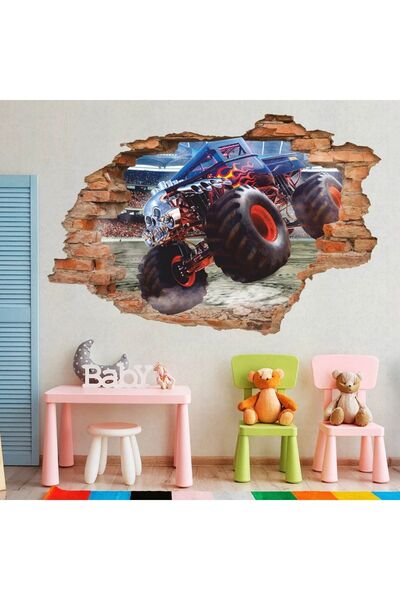 KT Decor Monster Arabalar Full Hd Baskı Erkek Çocuk Odası 3D Duvar Sticker