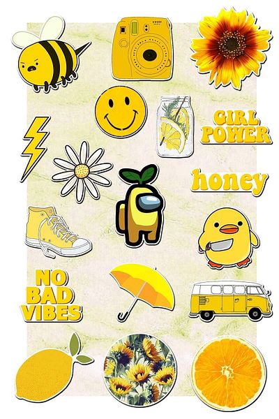 Varonesa Caiet cu tematică galbenă Agenda Planificator Bullet Journal Laptop Notebook Tabletă Set de autocolante 18 buc
