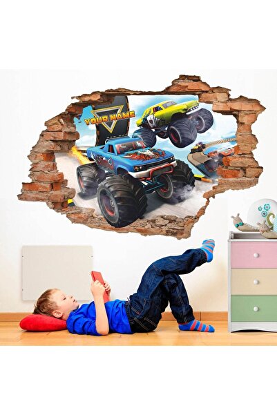 Kt Grup Monster Arabalar İsme Özel Full Hd Baskı 3D Duvar Sticker
