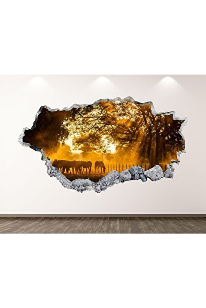 Kt Grup Mustang Vahşi Atlar Full Hd Baskı 3D Modern Duvar Sticker