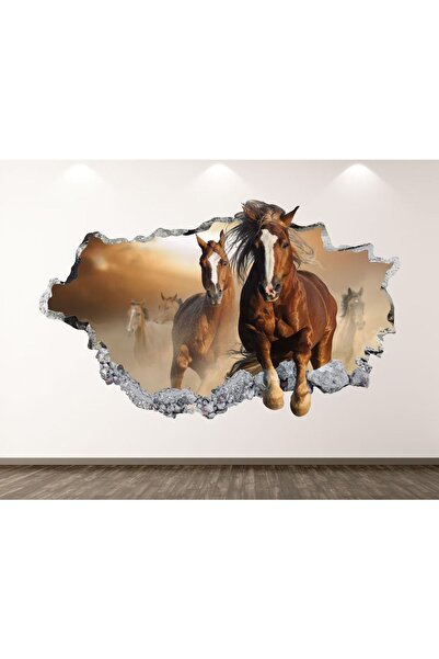 Kt Grup Mustang Vahşi Atlar Full Hd Baskı 3D Modern Duvar Sticker