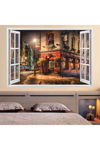 Kt Grup Pencereden Şehir Manzaraları Full Hd Baskı 3D Modern Duvar Sticker