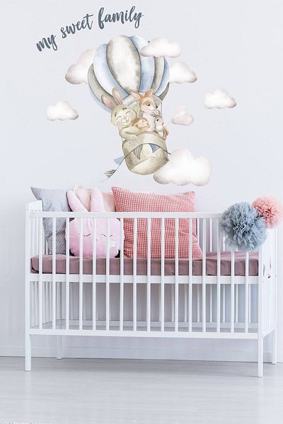 KT Decor Σετ αυτοκόλλητων τοίχου Family Rabbit με μπαλόνια