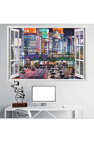 Kt Grup Pencereden Şehir Manzaraları Full Hd Baskı 3D Modern Duvar Sticker