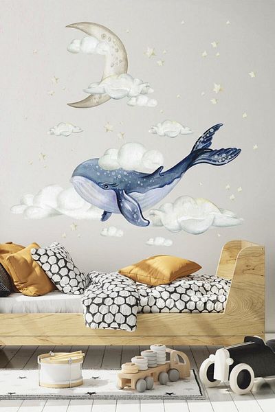 Kt Grup Underwater World Sea Dream Whale Clouds And Stars Wall Sticker