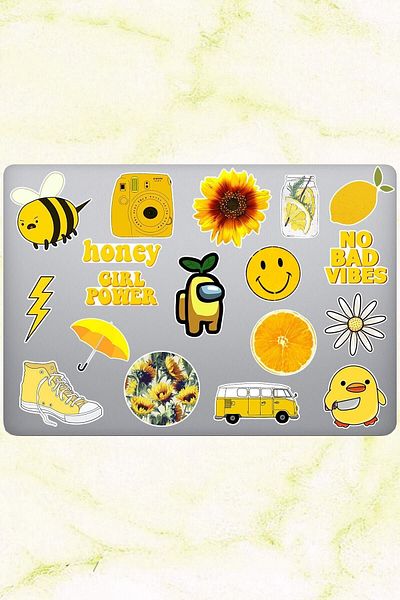 Varonesa Caiet cu tematică galbenă Agenda Planificator Bullet Journal Laptop Notebook Tabletă Set de autocolante 18 buc