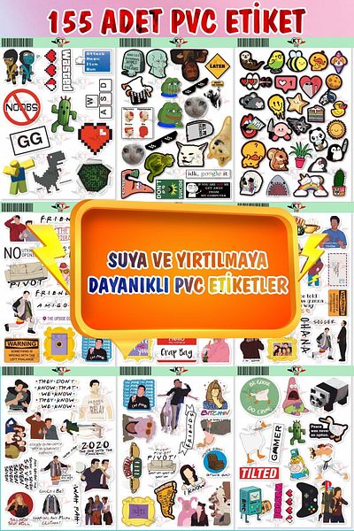 KT Decor مجموعة ملصقات PVC مميزة تحت عنوان Game-Mini-Friends مكونة من 155 قطعة - الهاتف، الكمبيوتر اللوحي، الكمبيوتر المحمول، دفتر الملاحظات، جدول الأعمال
