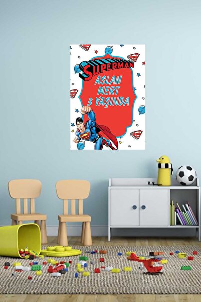 Kt Grup İsme Özel Doğum Günü Afişi Süperman Temalı Kişiselleştirilebilir Sticker