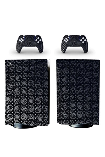 Kt Grup Siyah Arkaplan Beyaz Kol Düğmeleri Playstation 5 Standart Disk Edition Sticker Kaplama Seti