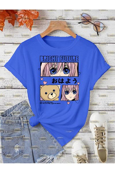 PENTHİLUS Anime Bright Future - Tricou oversize cu model Shikimori San
