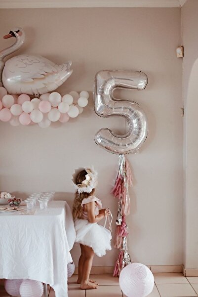 parti store عدد بالونات أرقام فضية لعمر 5 سنوات 100 سم