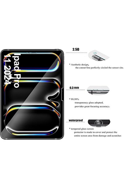 m.tk moveteck İpad Pro M4 11 Inç 2024 Uyumlu Nano Ekran Koruyucu Şeffaf Cam Esnek Kırılmaz Tablet Camı (5.NESİL)