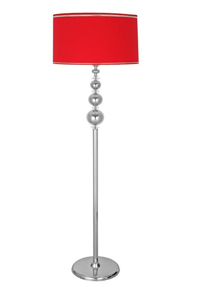 epifanio Kristal Taşlı Üçlü Küre Krom Kaplama Metal Lambader - Krom Kırmızı