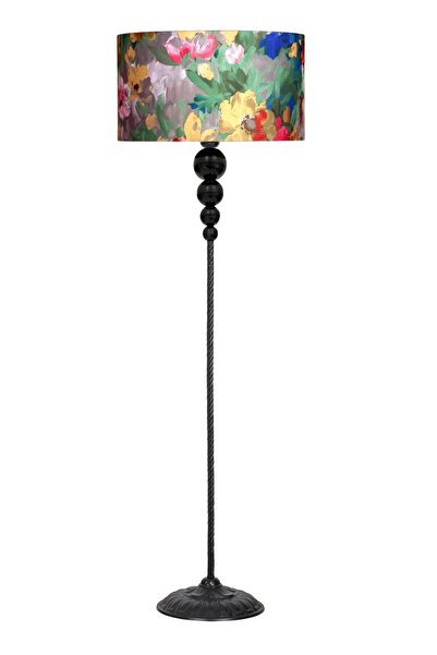 epifanio Oppose Siyah Kaplama Four Küre Metal Burgulu Tek Ayaklı Lambader - Violet Desenli