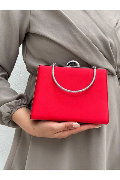 Sh Poly Κόκκινο σατέν γυναικείο βραδινό φόρεμα Clutch Clutch Τσάντα Portfolio