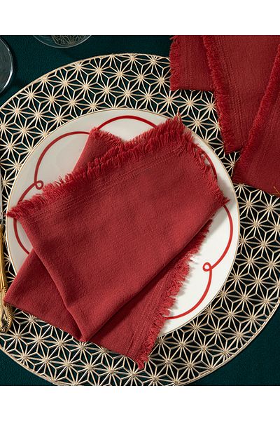 English Home 6-Piece Claret Red Cotton Guest Napkin - Smooth Frings