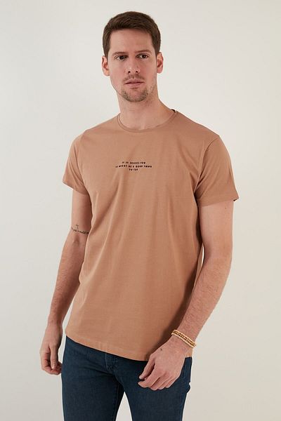 Buratti Tricou Slim Fit, 100% bumbac, cu decolteu rotund, cu imprimeu, Tricou pentru bărbați 541ıtıt