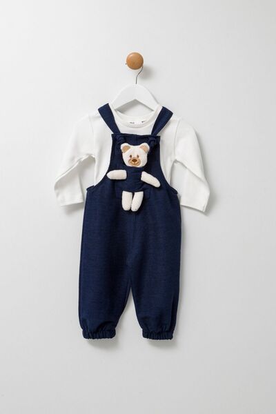 Pollito Unisex Ribbed Navy Blue Teddy Toy 2-Piece Salopet