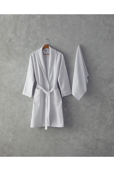 English Home Como Microcotton Pique Bathrobe Set White