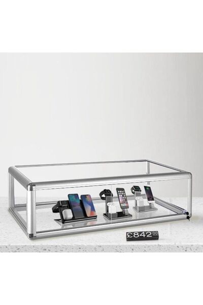 AZUCABİN 45*77*h23, Gümüş Cam Tezgah Üstü Vitrin, Aksesuar Vitrini