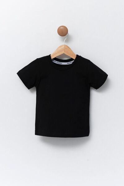 Pollito Children's Black Crew Neck Basic T-shirt 100% Cotton