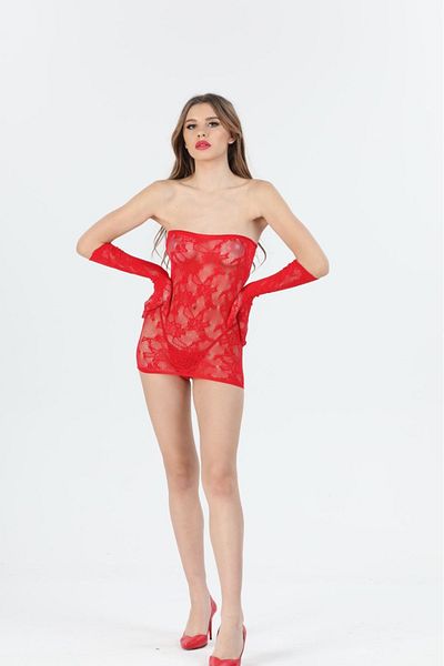 Asel Women's Red Fancy Body Stocking(15625)