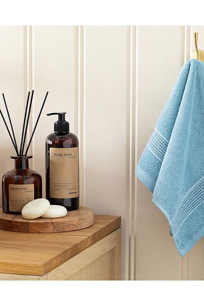 English Home Blue Cotton Deluxe Low Twist Hand Towel