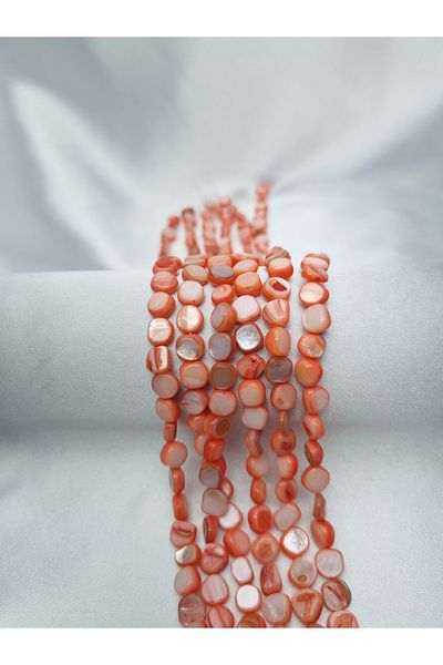 Yüksel Boncuk Light Red Mother of Pearl Stone - Flat Cut Natural Stone String
