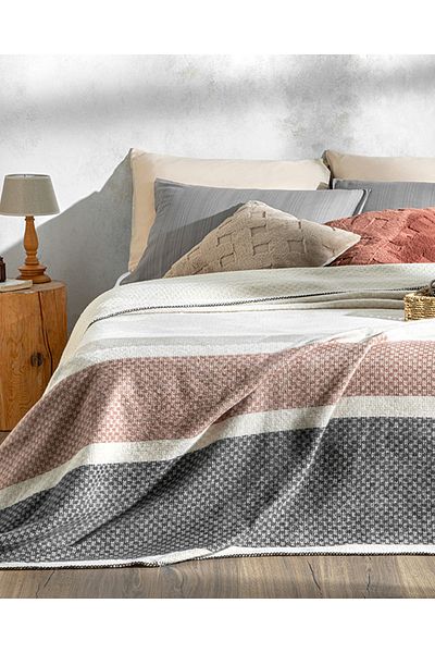 English Home Single Triple Stripe Scotch Blanket - Brown/Anthracite