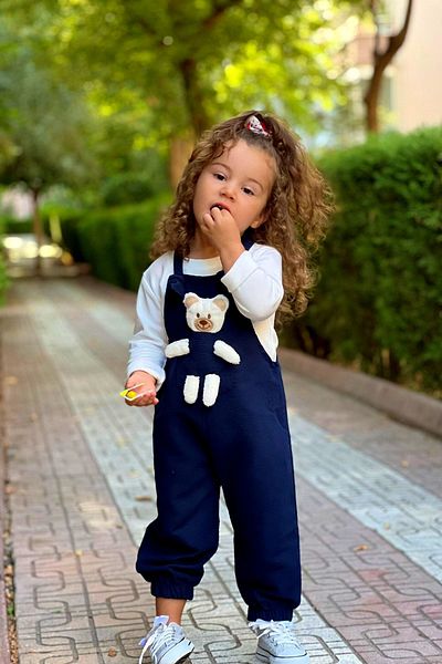 Pollito Unisex Ribbed Navy Blue Teddy Toy 2-Pece Salopet